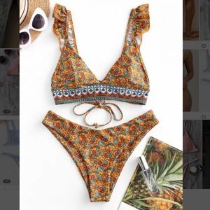 Zaful Floral Ruffle Bikini Size Small